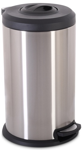 Raburg Mülleimer Pusher, 40 l mit Pressfunktion & Soft-Close-Deckel, Edelstahl-Satin, rund, 65 cm hoch, Treteimer für Küche & Wohnbereich