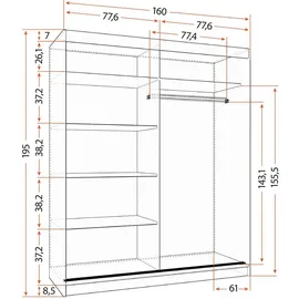 fabryka mebli idźczak Schwebetürenschrank Bono 160 x 195 x 61 cm Weiß/Sonoma