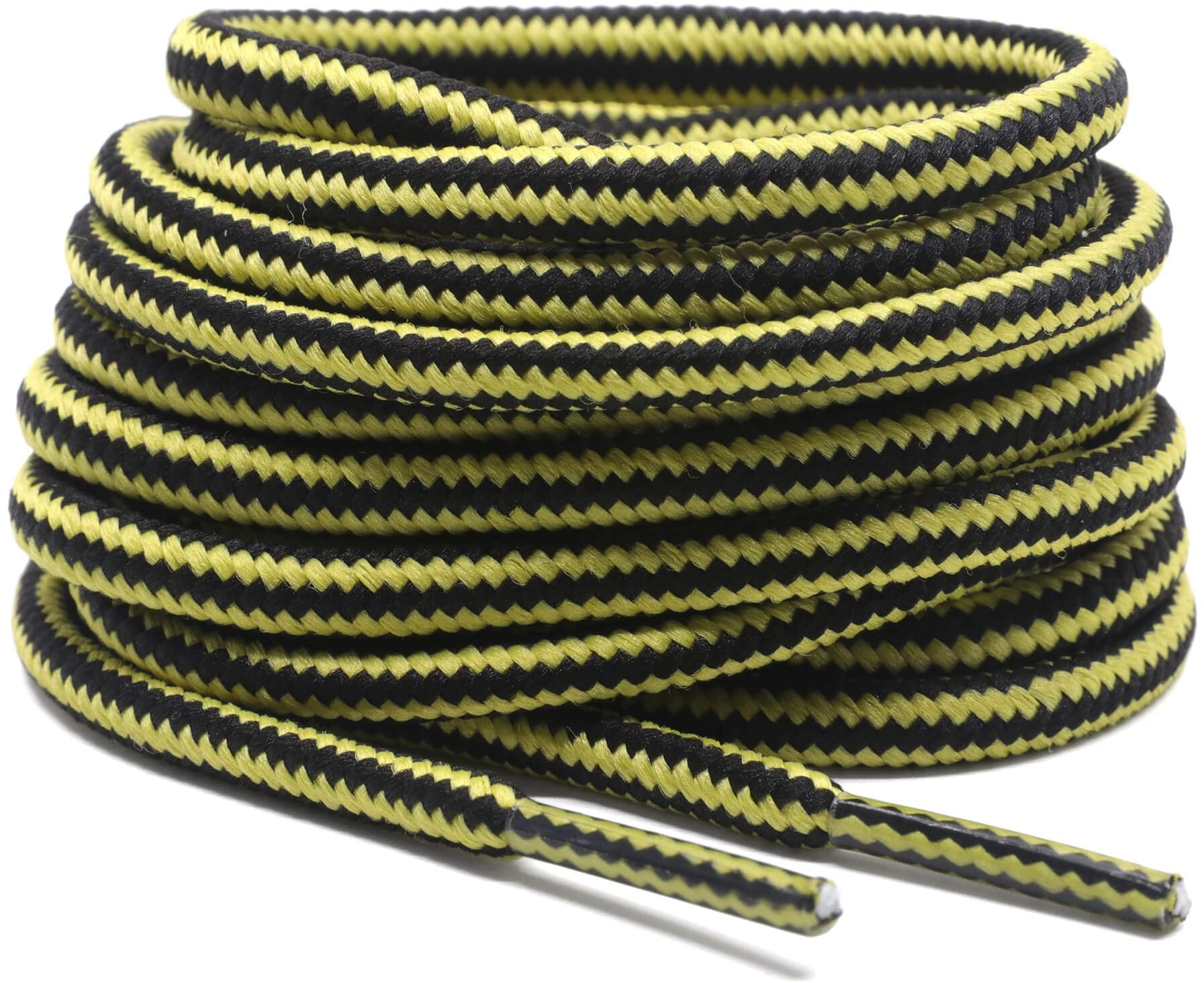DELELE 2 Pair Rugged Wear Boot Laces Outdoor Hiking Shoelaces Round Rope Bright Yellow Black Striped Shoe Lace Boot Shoe Strings-71 inches - 71\"Inch (180CM)