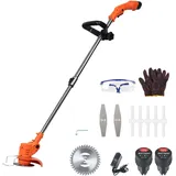 12 V Akku-Rasentrimmer, Teleskop-Rasentrimmer, leicht, mit 3 Metallklingen und 5 Kunststoffklingen, 2 x 2000 mAh Akku, elektrischer Gartentrimmer, Grasschneider für Rasenkantenschneider, Beschneiden