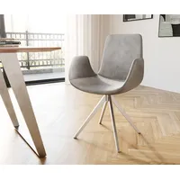 DeLife Esszimmerstuhl Ilia-Flex mit Armlehnen Samt Grau Kreuzgestell kantig