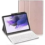 YHFZR Tastatur Hülle for Samsung Galaxy Tab S7 FE - (QWERTY Layout), Ultradünn Flip Entfernbar Drahtloser Keyboardständer Ledertasche für Samsung Galaxy Tab S7 FE T730/T736B 12.4" Tablet, Roségold