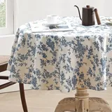 Aoztio Rustikale Blume Drucken Tischdecke Rund 140cm, Maschine waschbar Baumwolle Leinen Tischdecke, Indoor Outdoor Vintage Tischdecken für den täglichen Gebrauch - Blaue Blume, Rund 140cm