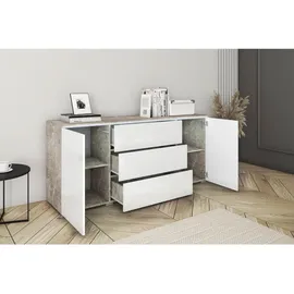 P & B Sideboard Vera mit LED ca. 150 cm Weiß Hochgl./Grau