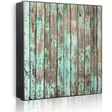 Banjado Großer Schlüsselkasten Metall 30x30cm Schwarz Scharnier Rechts 32 Haken Beschreibbar Magnetisch Motiv Verwittertes Holz