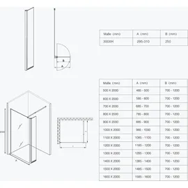 doporro Duschwand 50x200cm Walk-in mit 30cm Nebenteil, 10mm Duschabtrennung Bremen mit rundem Stabilisator, aus Echtglas Esg-sicherheitsglas Klarglas Inkl. Nanobeschichtung