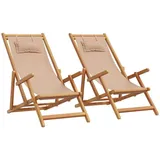 vidaXL Strandstühle 2 Stk. Klappbar Taupe Stoff und Massivholz