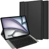 Cazy Azerty Tastatur Hülle mit magnetisch Abnehmbarer Tastatur (Ohne Tastaturlayout, Apple iPad Air 13 2024, Apple iPad Air 13 2025), Tablet Tastatur, Schwarz