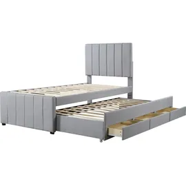 Flieks Polsterbett mit Unterbett, Einzelbett Jugendbett mit Lattenrost und Schubladen, Kinderbett Holzbett Gästebett Tagesbett 90x200/90x190cm, Le... - Grau
