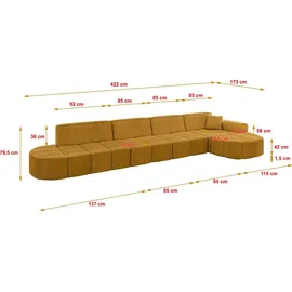 altdecor Ecksofa Ottomane Rechts Livo-L3 - 422x173x79,5 cm Senfgelb