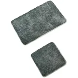 WohnDirect Badematten Set - WC Vorleger (45x45cm), Badematte (50x80cm) - rutschfest waschbar Badezimmerteppich OHNE WC-Ausschnitt - Grau