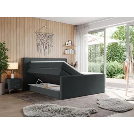 MKS Meble Boxspringbett Dunkelgrau, Textil, 2-Sitzer, H4, Rechteckig, 180x200 cm, Schlafzimmer, Betten, Boxspringbetten