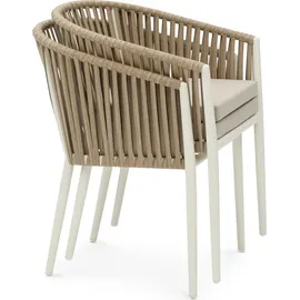 Idimex Gartenmöbelset ISOLA mit 8 Stühlen, Weiß/Beige – wetterfeste Essgruppe, Gartentisch 180 x 100 cm mit WPC Tischplatte und stapelbare Gartenstü... - Weiß