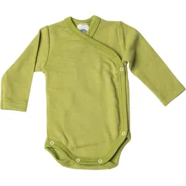 cosilana Langarm Baby-Wickelbody aus Wolle und 30% Seide Uni Grün 50/56