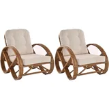 Set/2 Wintergarten Sessel Natur Rattan gestäbt Wohnzimmersessel (Hellbraun)