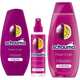 Schauma Sprühpflege Fresh it Up! (200 ml) Hitzeschutz für Geschmeidigkeit & Pflege-Shampoo Fresh it Up! Passionsfrucht (400 ml) & Schwarzkopf Pflege-Spülung Fresh it up! (250 ml)