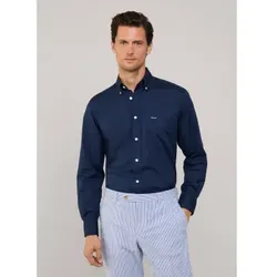 Façonnable für Herren. FM301432 Marineblaues Popeline-Hemd (L), Lässig, Baumwolle, Klassisch, Langarm