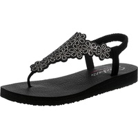 SKECHERS Damen Meditation FLORAL Lover Flipflop, Black Mitobuck/Silver Rhinestone Trim, 40 EU