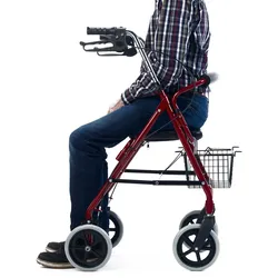Rollator zusammenklappbar mit Sitzfläche und entnehmbarem Einkaufskorb rot