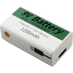 9V Akkublock mit USB-C Ladeanschluss, Li-ion, 7,4V, 1200mAh, 8,1 Wh