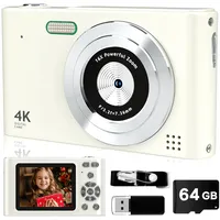 Digitalkamera FHD 1080P mit 64 GB Karte, 44 MP Point and Shoot Kinderkamera mit Anti-Shake-16-facher Zoom, tragbare kleine Kamera, Geschenk für Kinder, Mädchen, Jungen, Teenager (weiß)