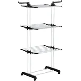 Homcom Wäscheständer mit Rollen 4 Ebenen Standtrockner Ausziehbares Wäscheturm für Innen und Außen Stahl Schwarz 73 x 45,5 x 177cm