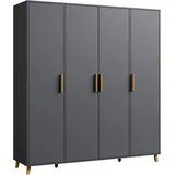 rauch Drehtürenschrank Kleiderschrank Schrank Garderobe Wäscheschrank SHINJO (in 3 verschiedenen Ausstattungen BASIC/CLASSIC/PREMIUM) Griffe und Füße aus Massivholz, viel Stauraum MADE IN GERMANY grau 187 cm x 203 cm x 53 cm