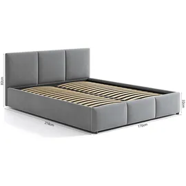 home collective Polsterbett Doppelbett 140x200 cm Samt grau | mit Lattenrost aus Metall und Stauraum mit hydraulischem Bettkasten