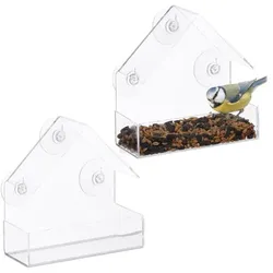 Relaxdays Fenster-Vogelfutterhaus 2er Set Transparent