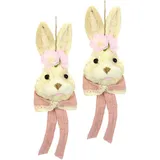 I.GE.A. Osterhase I.GE.A. "Bast-Hasenkopf mit Blume und Schleife, Frühlingsdeko", beige (natur, rosa), B:10cm H:35cm, Bast, Polyester, Dekofiguren, Osterdeko zum Aufhängen, Dekofigur, Wanddeko