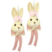 I.GE.A. Osterhase I.GE.A. "Bast-Hasenkopf mit Blume und Schleife, Frühlingsdeko", beige (natur, rosa), B:10cm H:35cm, Bast, Polyester, Dekofiguren, Osterdeko zum Aufhängen, Dekofigur, Wanddeko