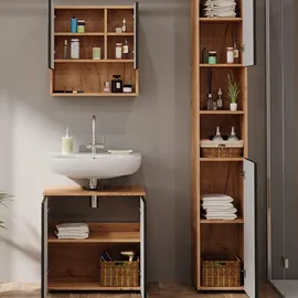 Vicco Badmöbel-Set Irma Anthrazit Gestreift, 3 Teile, mit Hochschrank