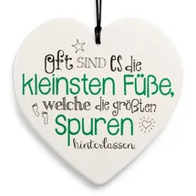 SIKORA Geschenk Herz aus weißem Steingut mit liebevollen Botschaften für jeden Anlass, Farbe/Modell:PH06 - zur Geburt - kleine Füße hinterlassen große Spuren