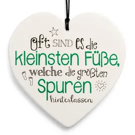 SIKORA Geschenk Herz aus weißem Steingut mit liebevollen Botschaften für jeden Anlass, Farbe/Modell:PH06 - zur Geburt - kleine Füße hinterlassen große Spuren
