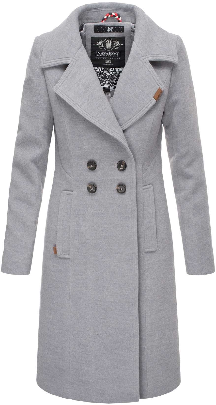 NAVAHOO Damen Designer Wintermantel Trenchcoat in Wollmantel-Optik Wooly