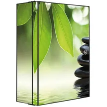 banjado XXL Medizinschrank Abschliessbar 35x46x15cm Arzneischrank Anthrazit Aus Metall Mit Motiv Steine&Relax