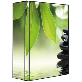 banjado XXL Medizinschrank Abschliessbar 35x46x15cm Arzneischrank Anthrazit Aus Metall Mit Motiv Steine&Relax