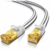 Primewire Flachbandpatchkabel CAT 7 mit Braiding, Gigabit Ethernet LAN Kabel 10 Gbit/s U/FTP PIMF, Netzwerkkabel - 15m