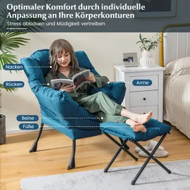 Costway Relaxsessel Polyester 150 x 93 x 80 cm Blau mit Hocker