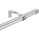 HARRMS Gardinenstange Silber Ausziehbar, 76cm, Verstellbare Vorhangstange Edelstahl, Scheibengardinenstange 1 läufig mit Halterungen und silbernen Endstücken für Schlafzimmer, Wohnzimmer