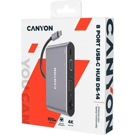 Canyon Hub DS-14 8in1 (USB-C, 8 Ports), Dockingstation + USB Hub, Grau