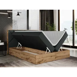 MKS Meble Boxspringbett 160x200 mit Bettkasten, Polsterbett 160x200 mit Matratze H3, Boxspringbett 160x200 mit Kopfteil, Boxspringbett mit Massivholz - Gunar... - Dunkelgrau