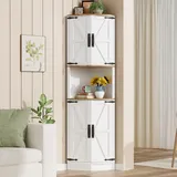 Merax Eckschrank, 180cm Küchenschrank Hoch, Eckregal mit 4 Türen und 5 Ablageflächen, Badezimmerschrank Schmal, Aufbewahrungsschrank Holz, Hochschrank für Küche, Wohnzimmer, Esszimmer, Weiß