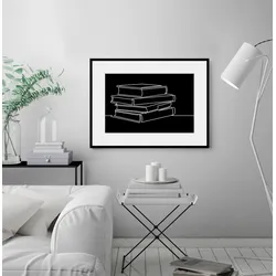 queence Bild »Paige«, Schwarz-Weiß-Kunst-Modern-Bücher-Blätter, (1 St.), HD Premium Poster-Druck inkl. Holzrahmen queence Farbe Rahmen: schwarz + Farbe Bild(er): weiß