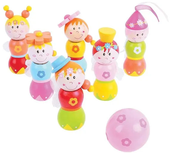 Wooden Bowling Set Princesses 7 pcs.