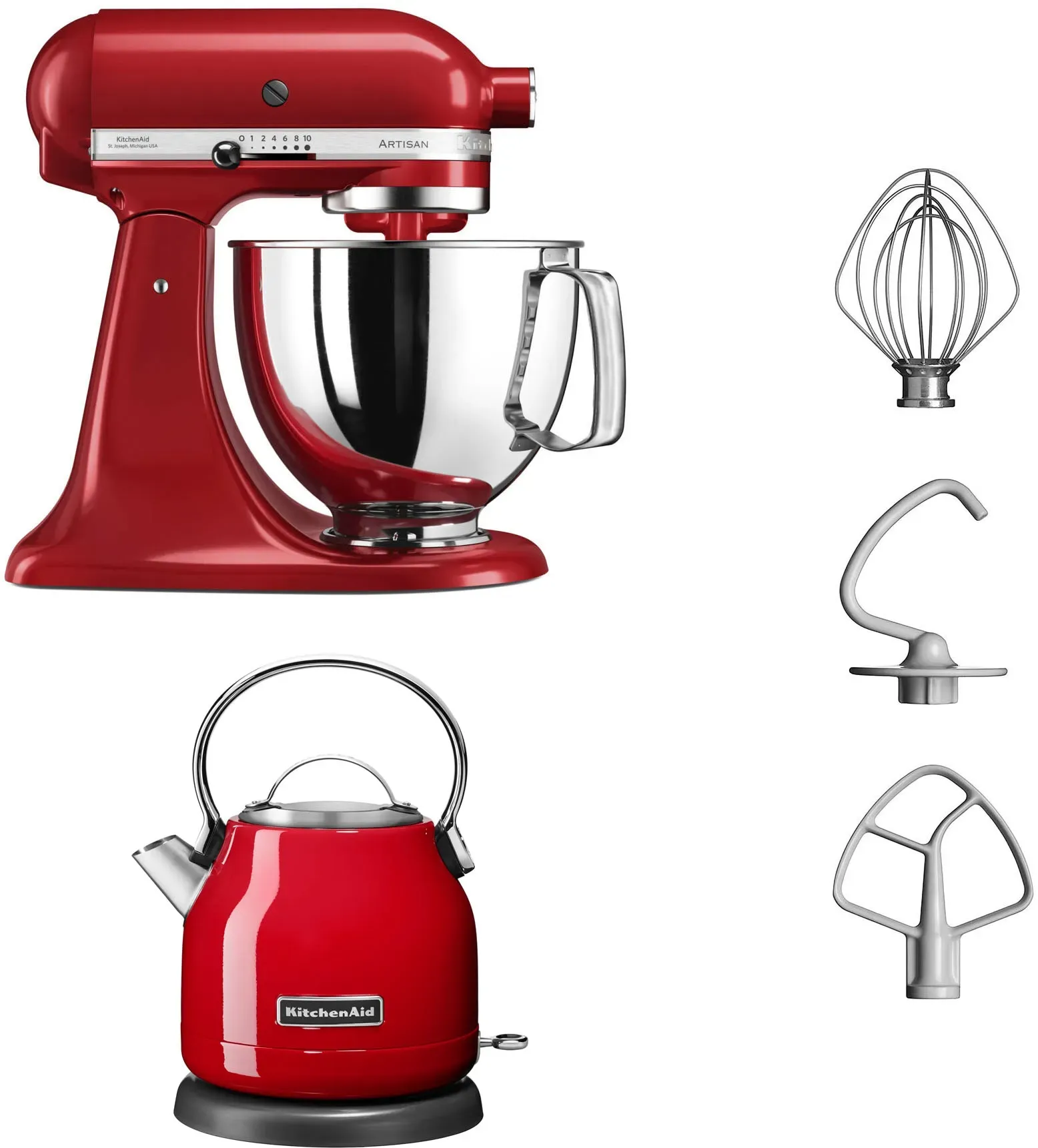 KitchenAid Küchenmaschine »5KSM125EER+Gratis Wasserkocher 5KEK1222EER«, mit Wasserkocher KitchenAid empire red