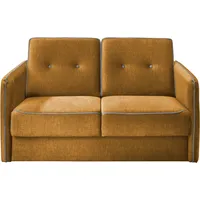 Schlafsofa HOME AFFAIRE "Merina" Sofas Gr. B/H/T: 147cm x 89cm x 87cm, Velours, gelb mit zweigeteilter Bettfunktion, Auszug nach vorn, Federkern