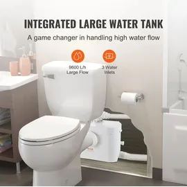 Vevor Hebeanlage, 700 W, 9600 l/h Durchfluss, 10 m Förderhöhe, Zerkleinerer-Abwasserpumpe mit 3 Wassereinlässen für Toilette, Keller, Küche, W...
