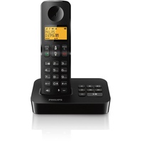 PHILIPS Festnetztelefon D2651B/01 Single - Schnurloses Telefon mit Anrufbeantworter - 1'6-Zoll-Display - Telefonbuch - Rufnummernerkennung - Kurzwahltasten - große Reichweite - Schwarz
