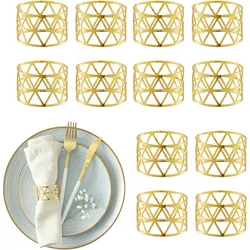 Relaxdays Serviettenringe, 12er Set, geometrisch, HxD: 3x4,5 cm, Serviettenhalter, Papier- und Stoffservietten, gold
